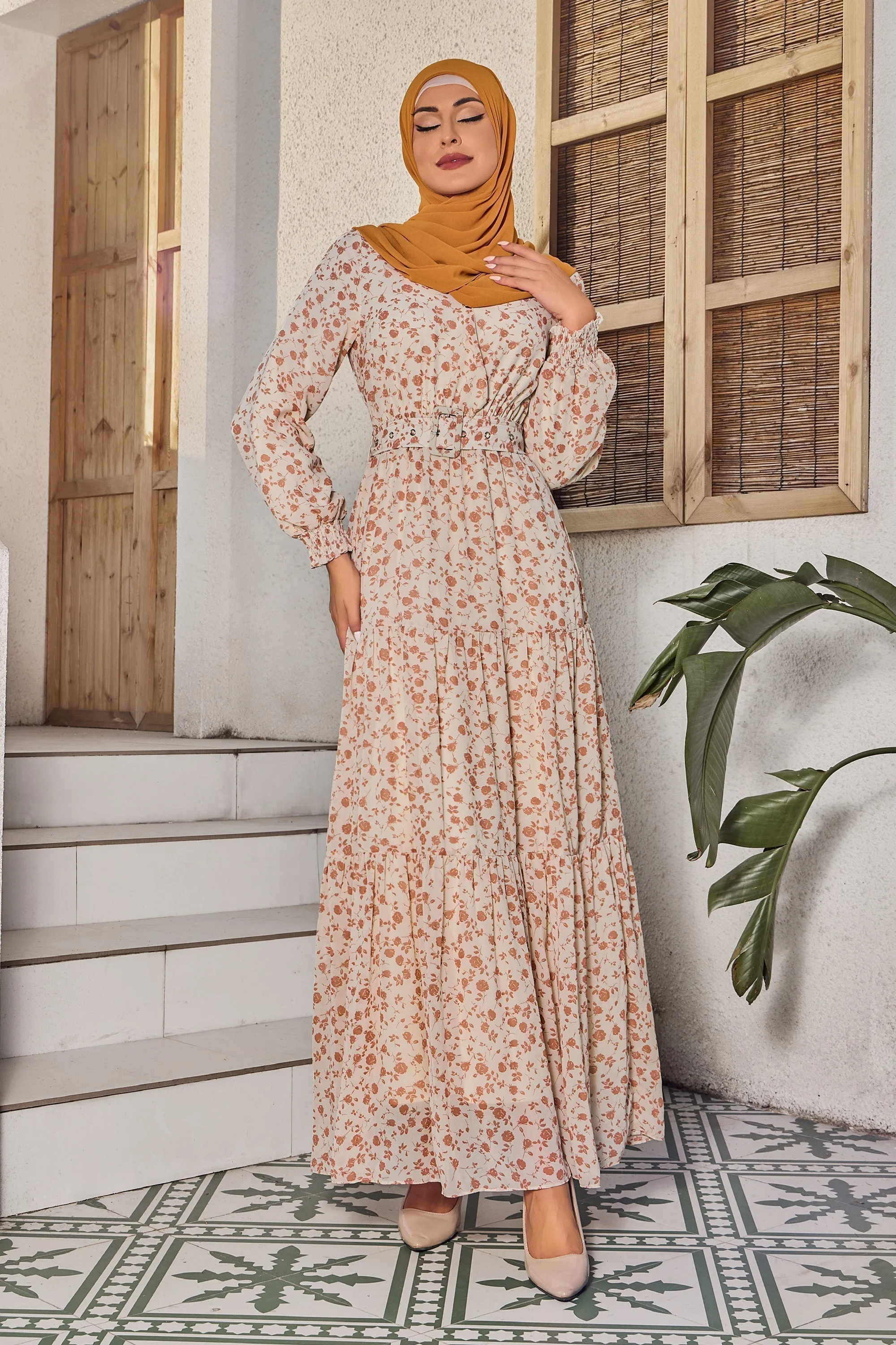 Floral Tiered Maxi Dress With Sleeves