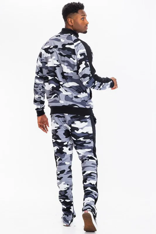 FULL CAMO WITH STRIPE TRACK BOTTOM PANTS