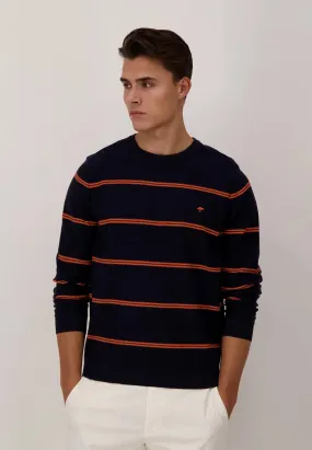 FYNCH HATTON Striped Cotton Jumper in Navy