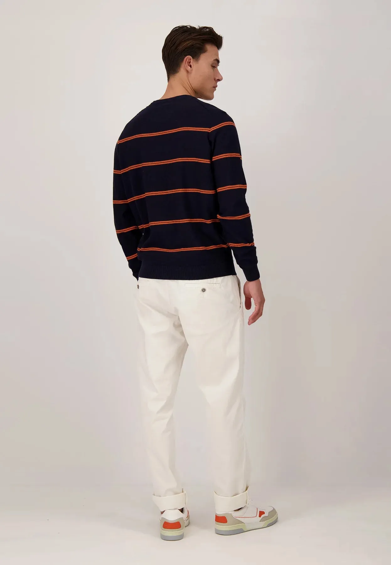 FYNCH HATTON Striped Cotton Jumper in Navy