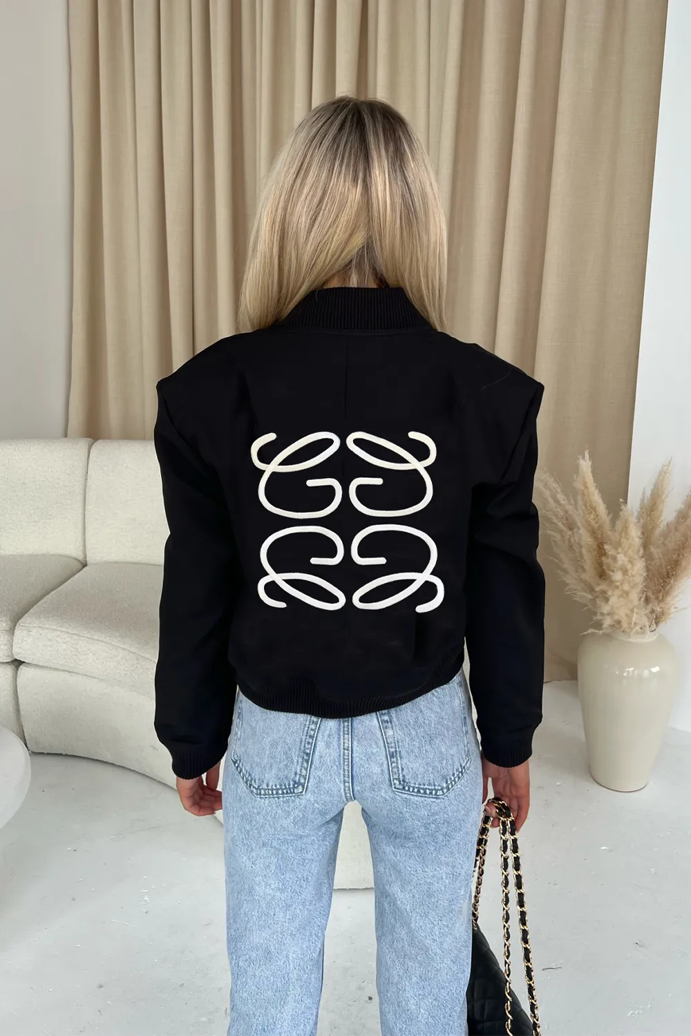 Gege black embroidered cargo bomber jacket