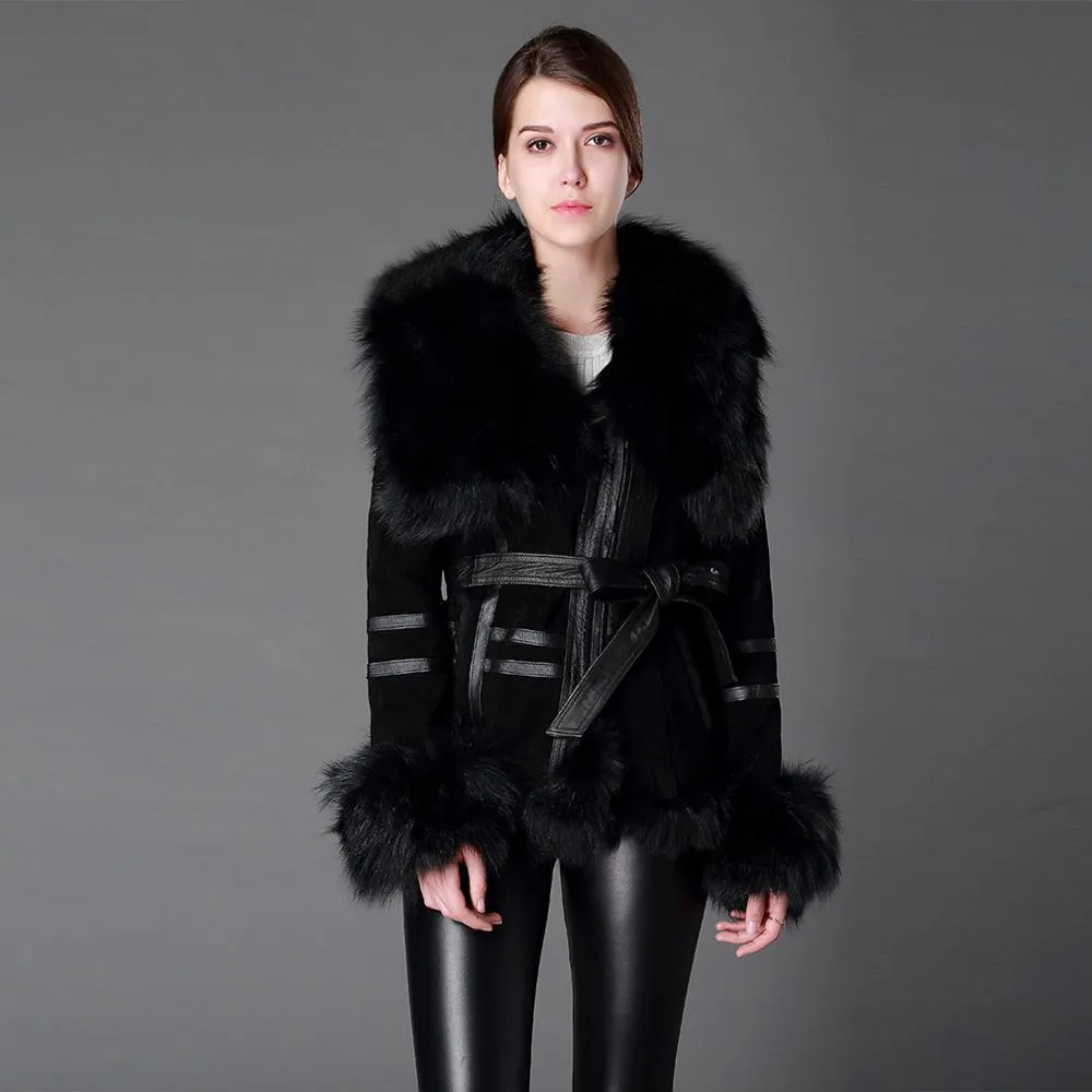 Genuine Leather Suede Fur Wide Collar, Trim, Cuffs Coats