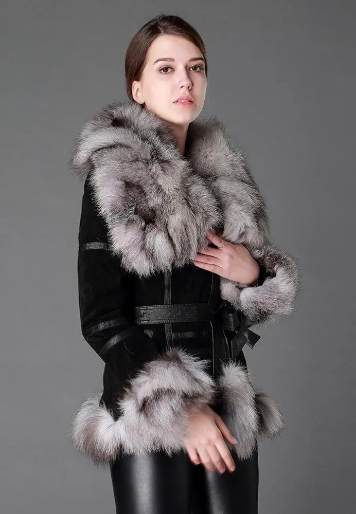 Genuine Leather Suede Fur Wide Collar, Trim, Cuffs Coats