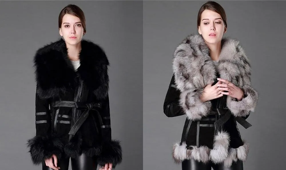 Genuine Leather Suede Fur Wide Collar, Trim, Cuffs Coats