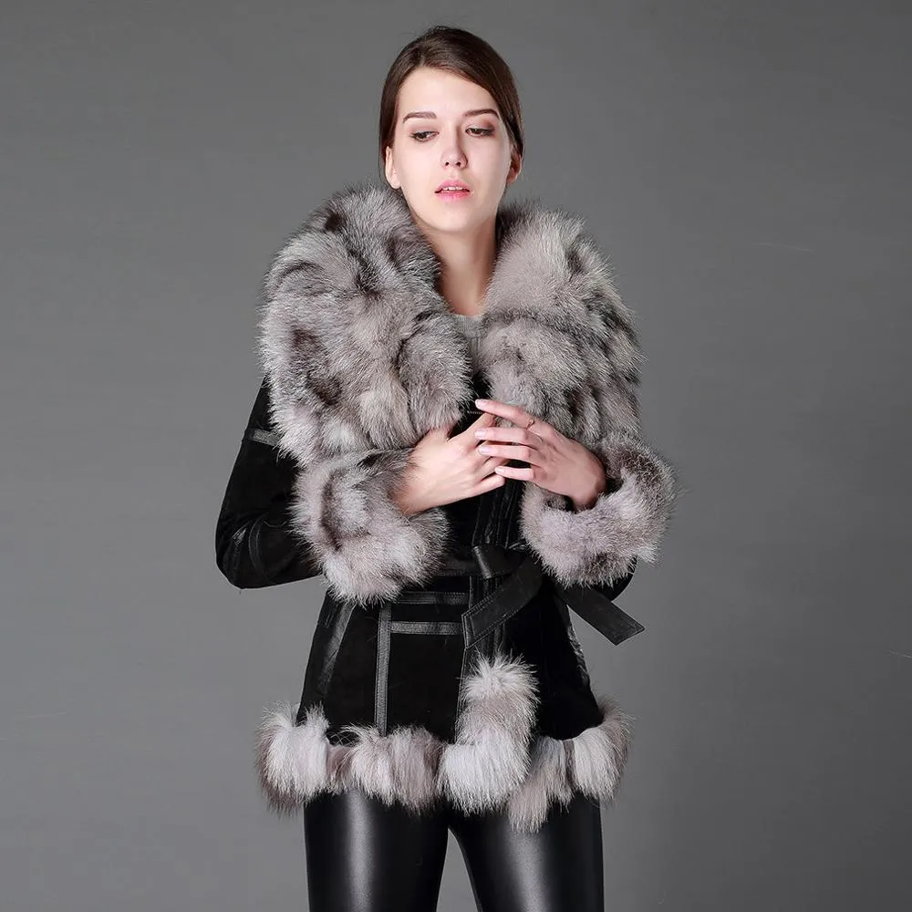 Genuine Leather Suede Fur Wide Collar, Trim, Cuffs Coats