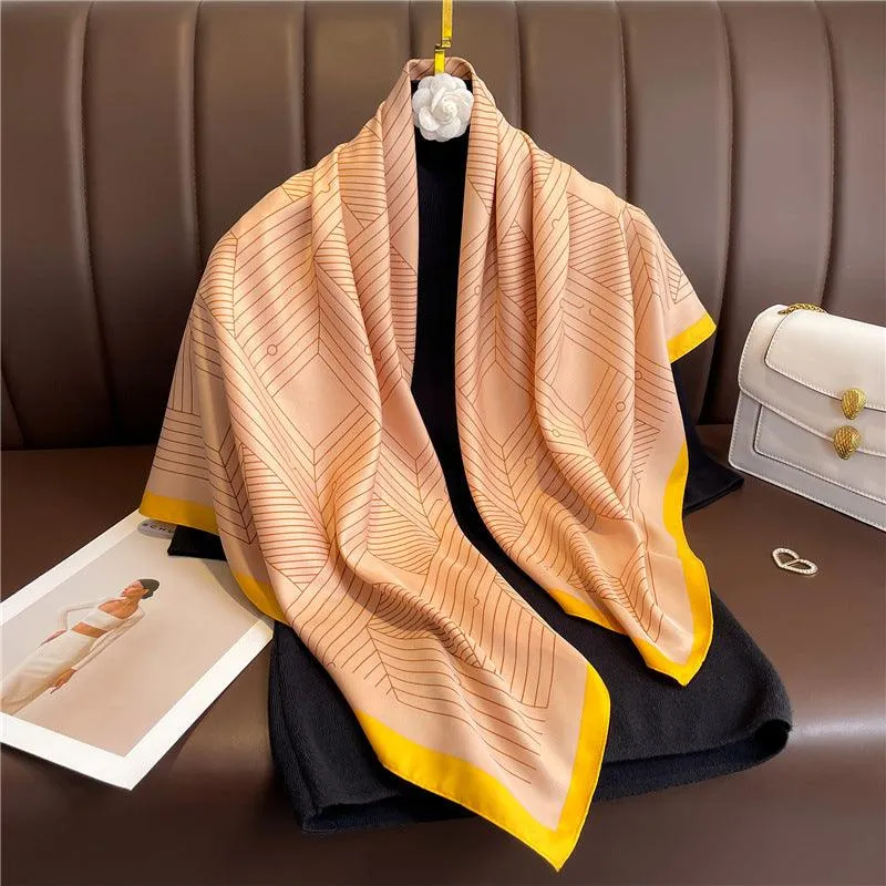 Geometric Stripes Chic Large Satin Scarf | 90x90cm Bandana | Twill Satin Shawl | Perfect Gift for Her, Mother's Day