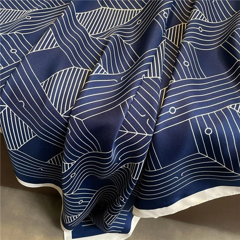 Geometric Stripes Chic Large Satin Scarf | 90x90cm Bandana | Twill Satin Shawl | Perfect Gift for Her, Mother's Day