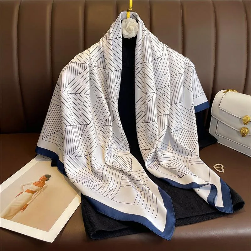 Geometric Stripes Chic Large Satin Scarf | 90x90cm Bandana | Twill Satin Shawl | Perfect Gift for Her, Mother's Day