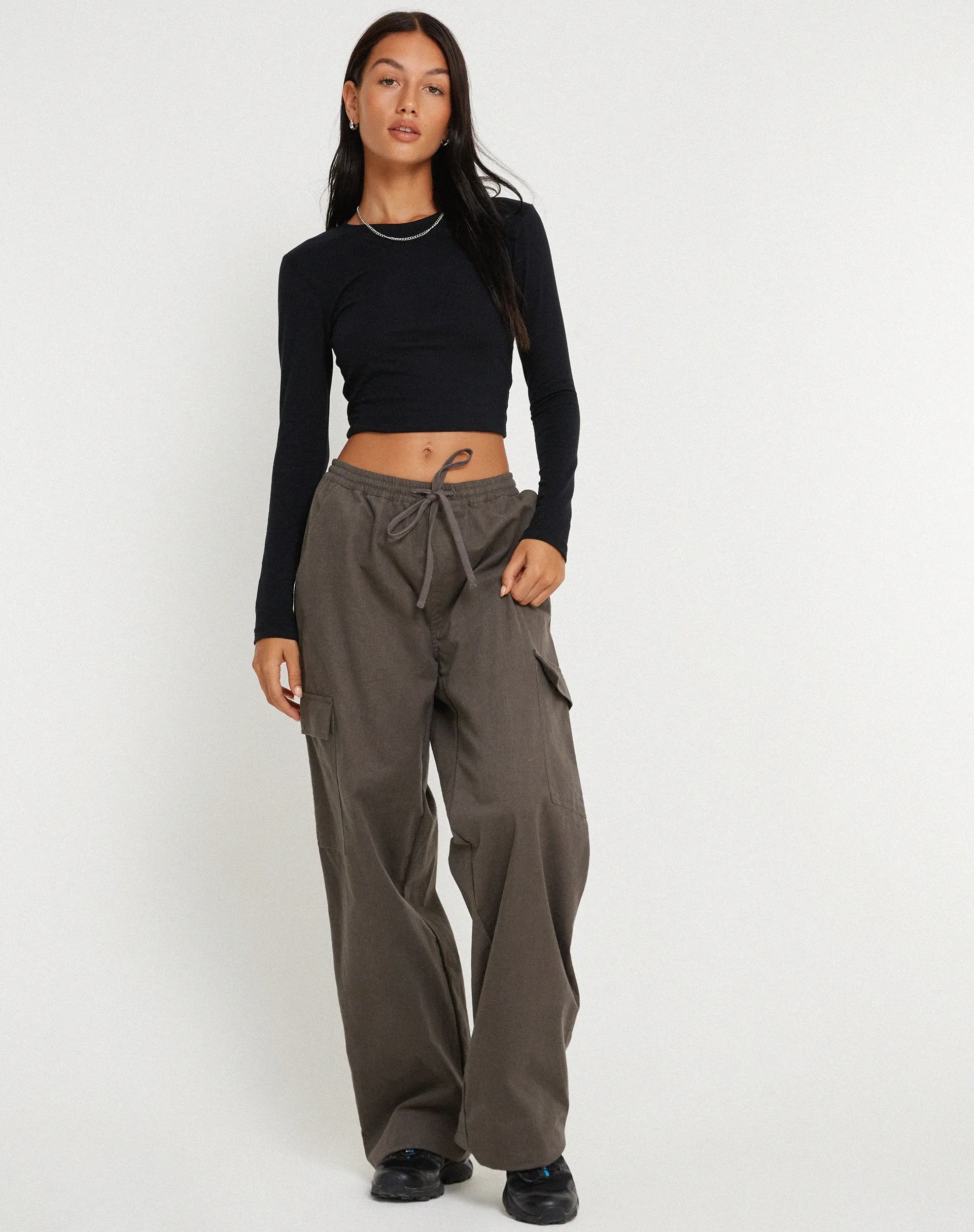 Geona Wide Leg Cargo Trouser in Dark Grey