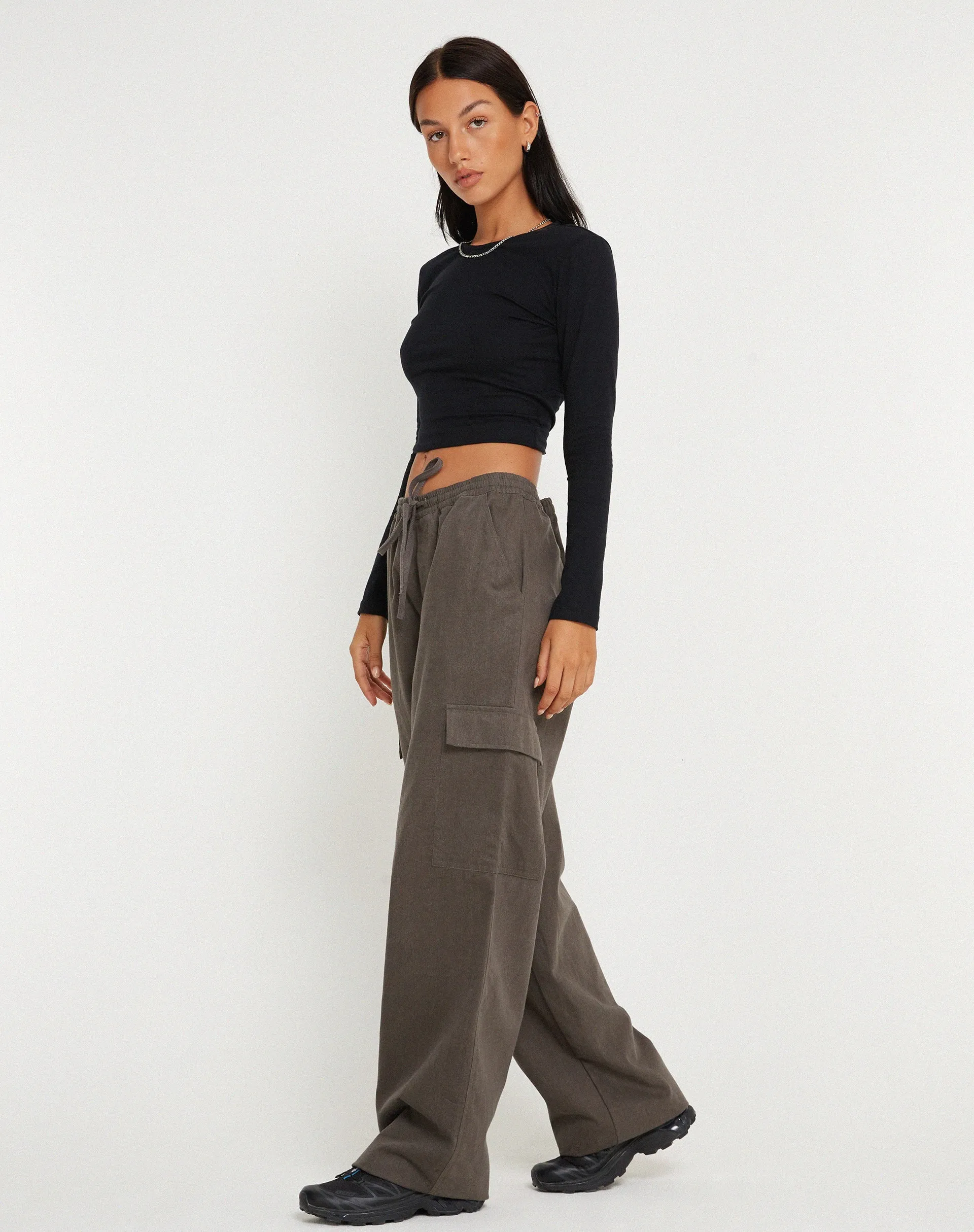 Geona Wide Leg Cargo Trouser in Dark Grey