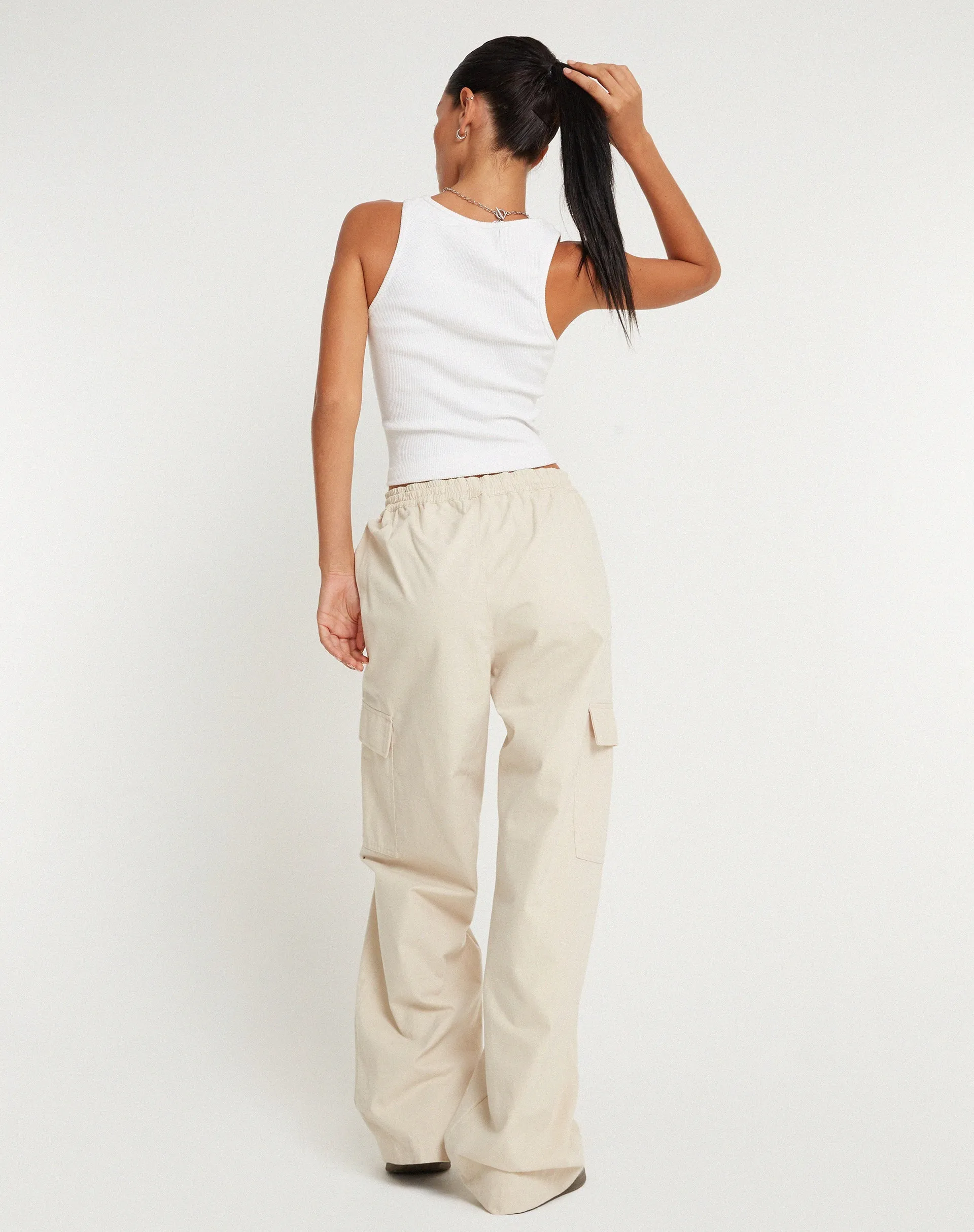 Geona Wide Leg Cargo Trouser in Ecru