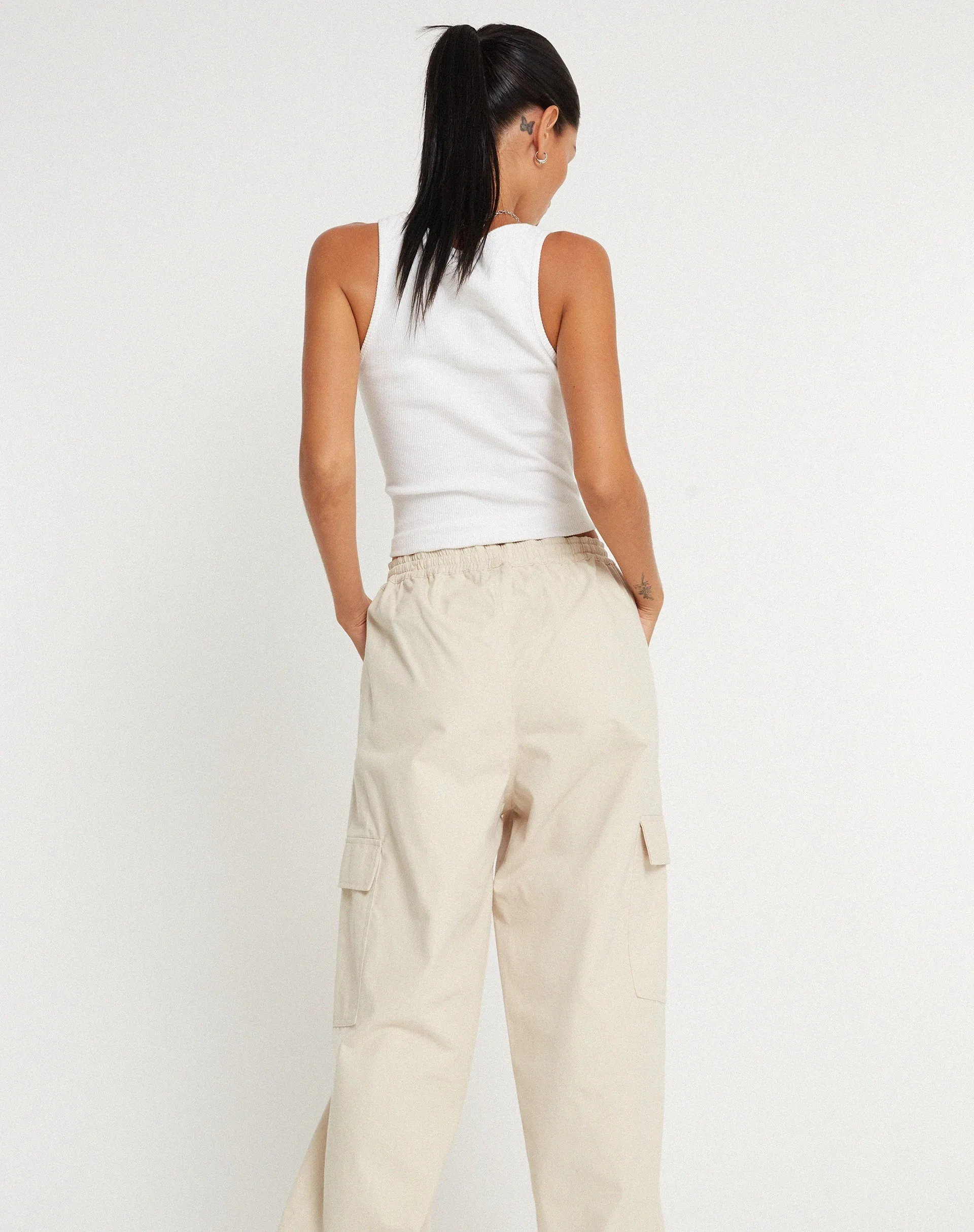 Geona Wide Leg Cargo Trouser in Ecru