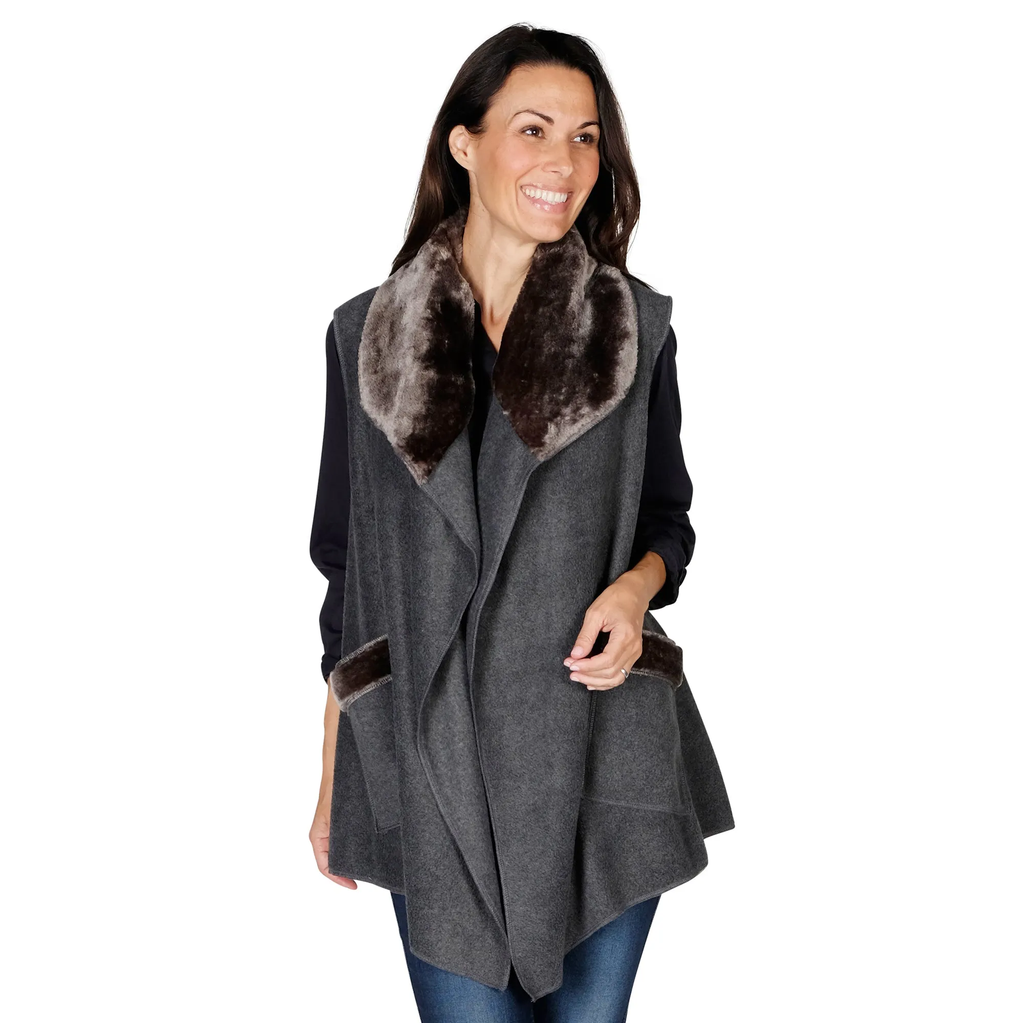 Ginny Cozy Cozy Coat Fleece Vest with Faux Fur Trim Two Sizes!