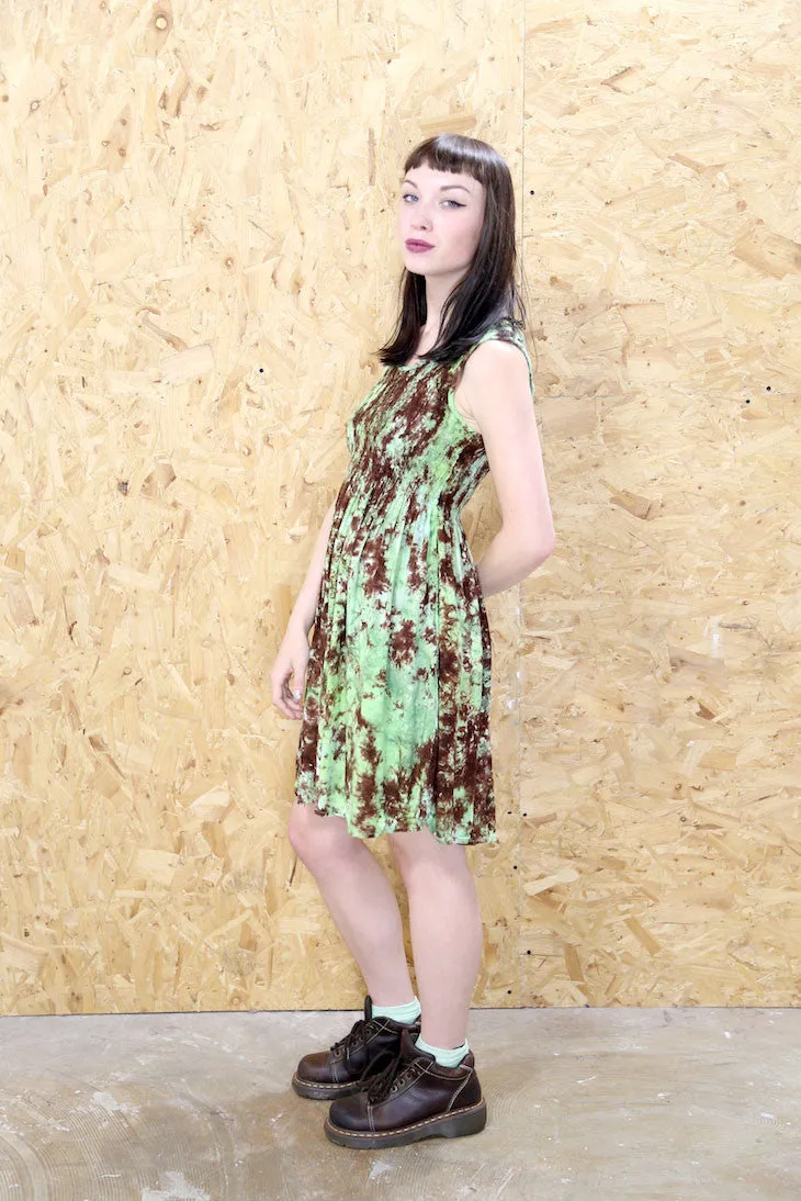 Green and Brown Tie Dye Babydoll Dress