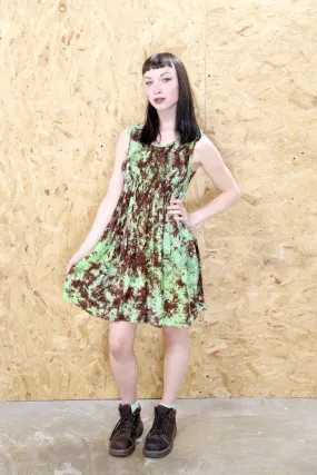 Green and Brown Tie Dye Babydoll Dress