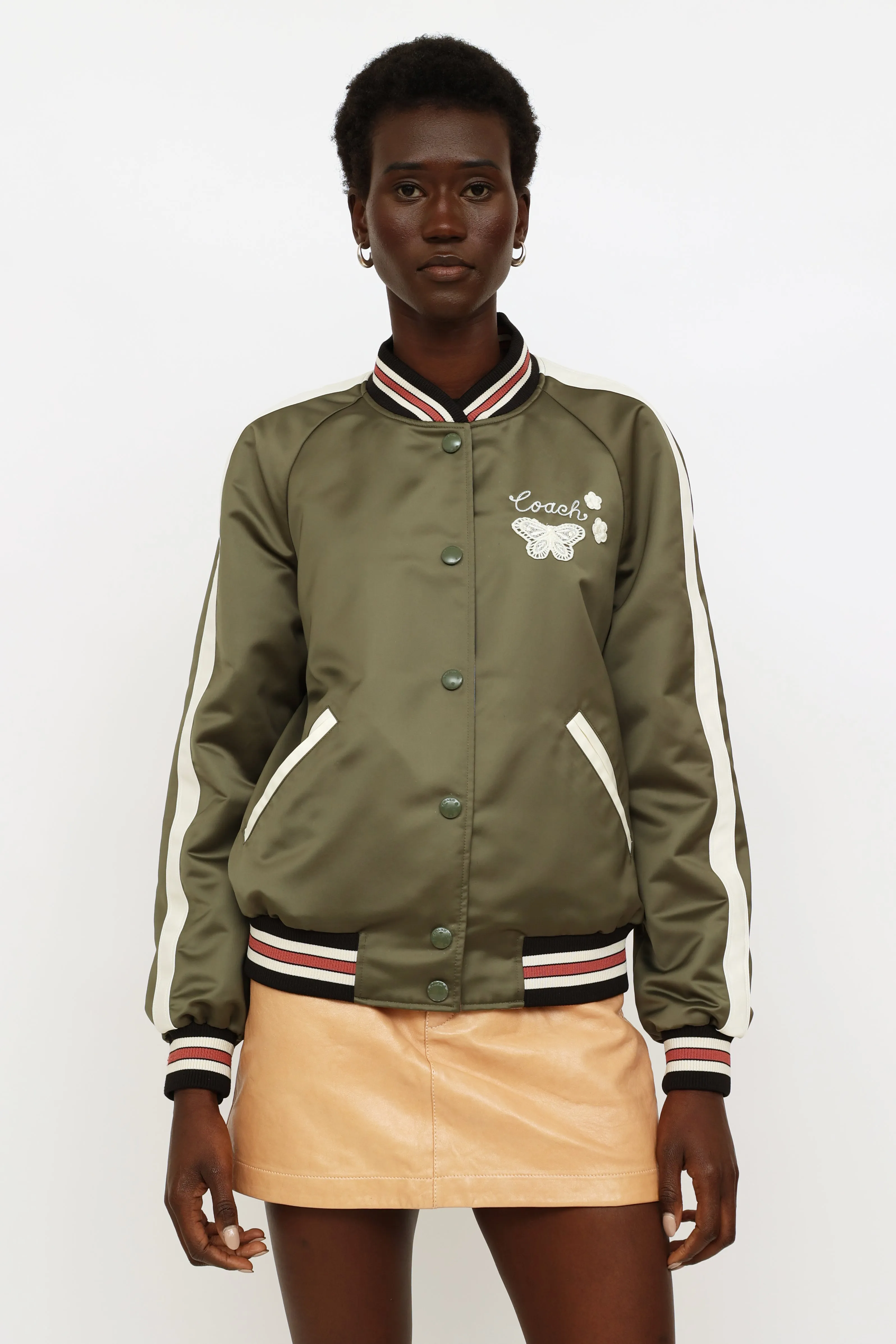 Green Cream & Pink Reversible Bomber Jacket