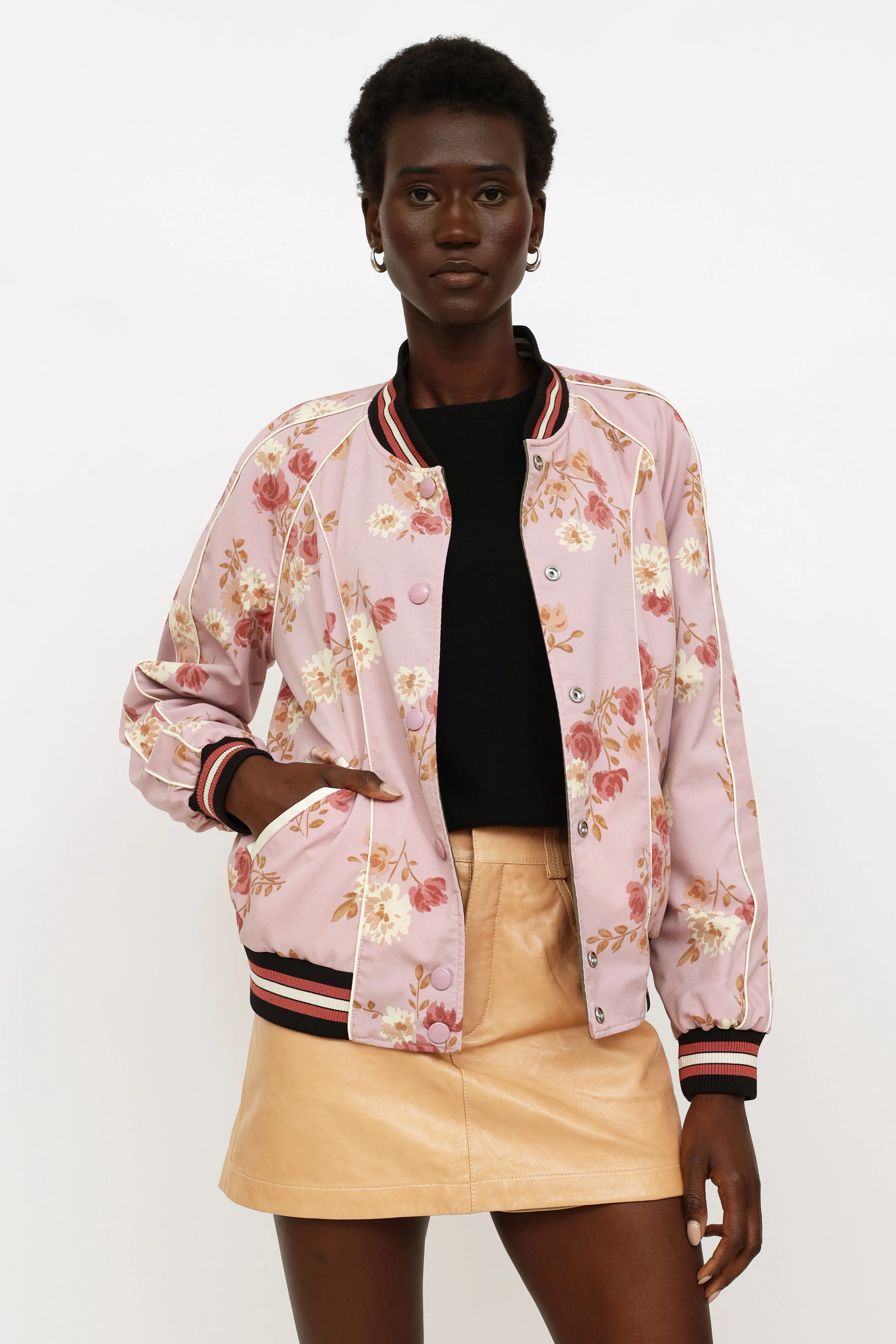 Green Cream & Pink Reversible Bomber Jacket