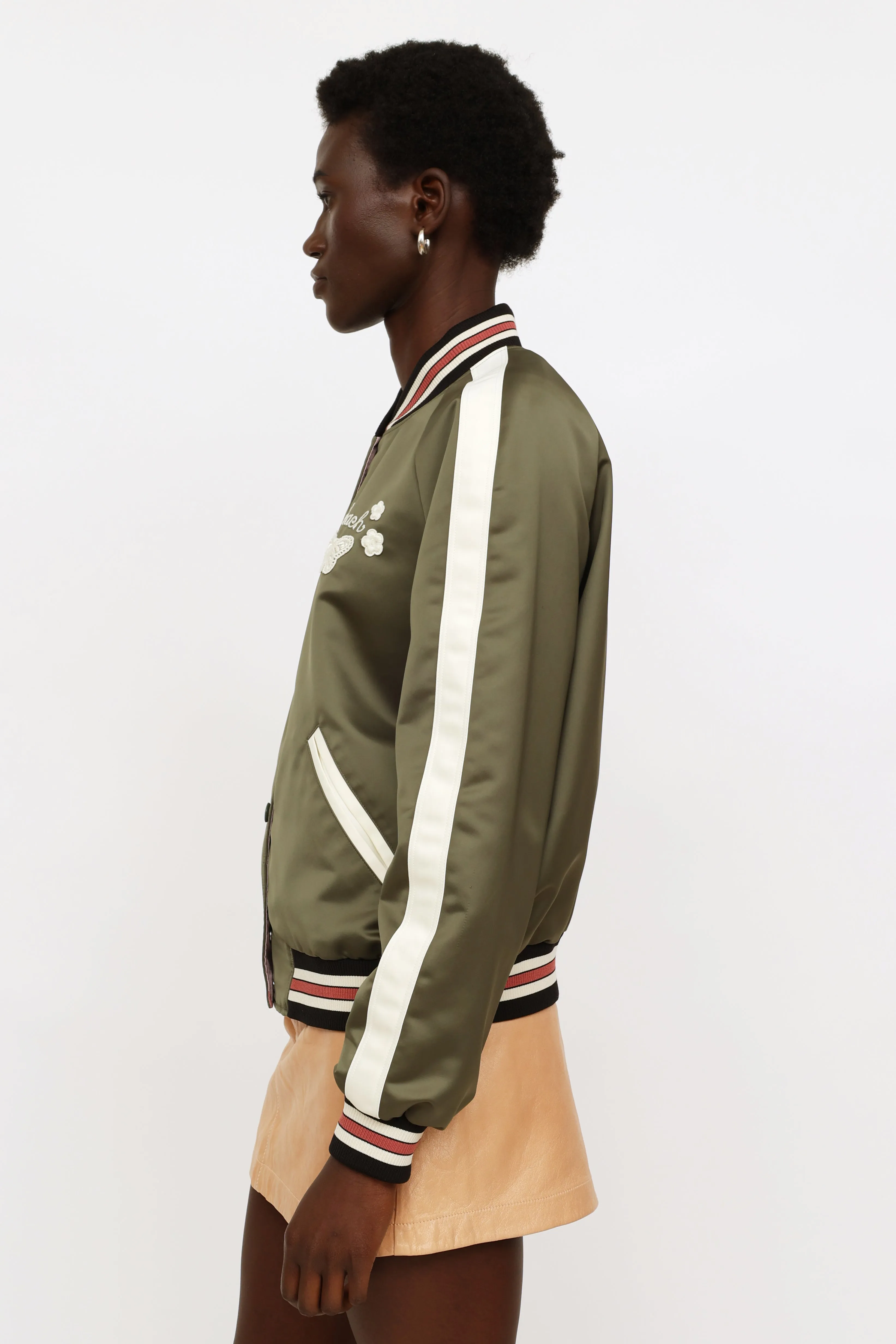 Green Cream & Pink Reversible Bomber Jacket