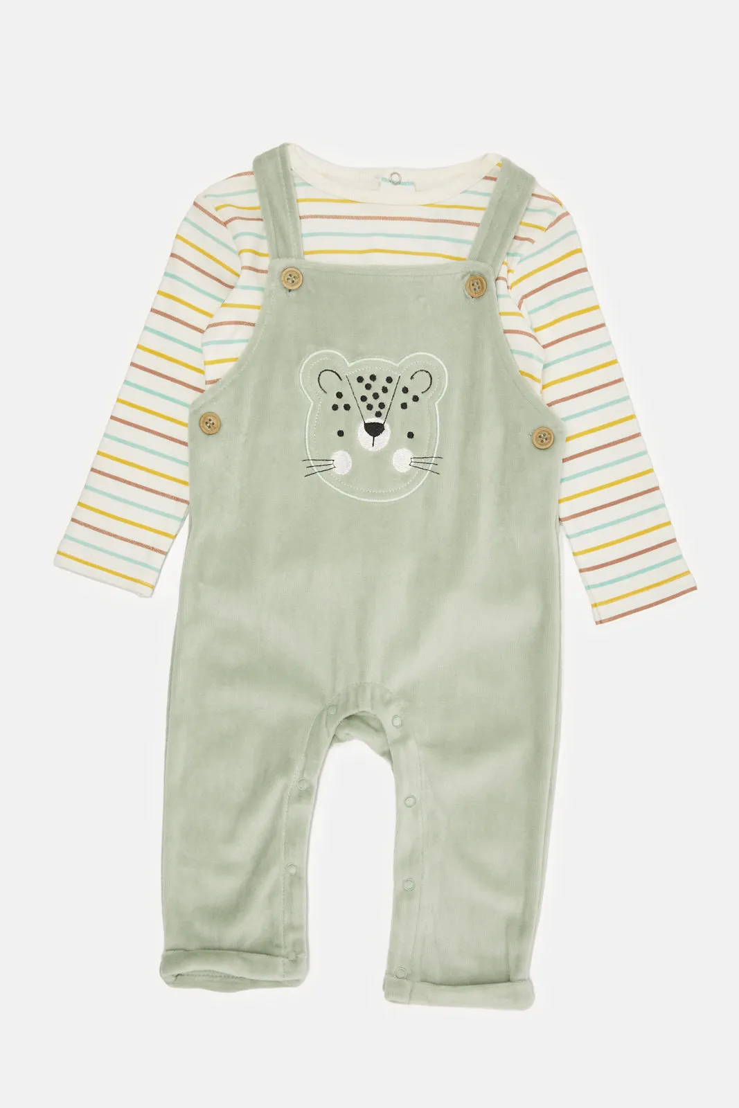 Green Printed  Romper suit And T-shirt Set Of (2 Piece)