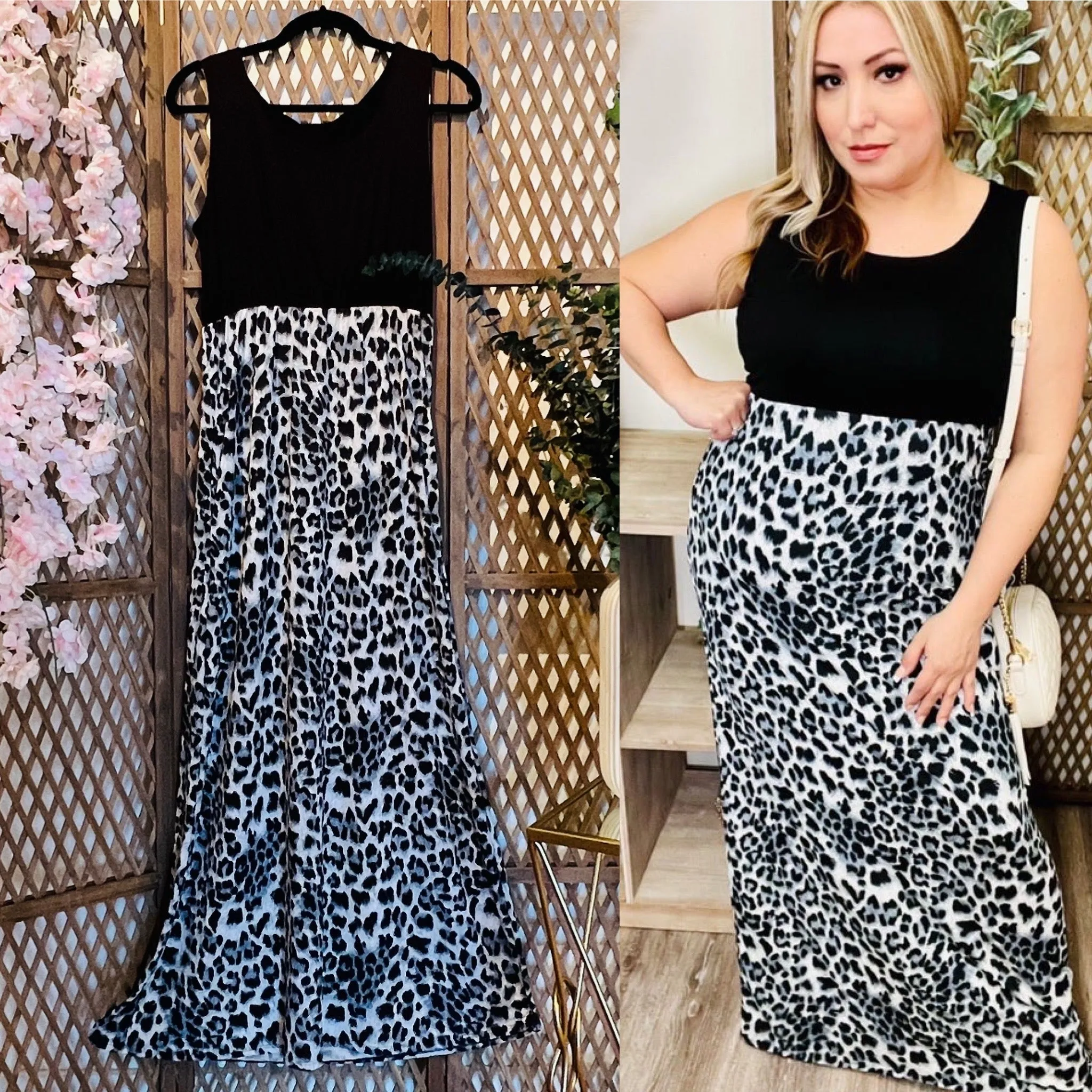 Grey Leopard Print Bottom Maxi Dress