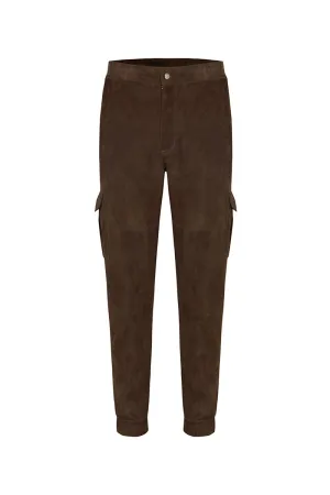 Hailey Women's Suede Leather Cargo Pants - Chocolate