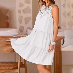 Halter Sleeveless A-Line Mini Casual Loose Flowy Summer Casual Beachy Dress