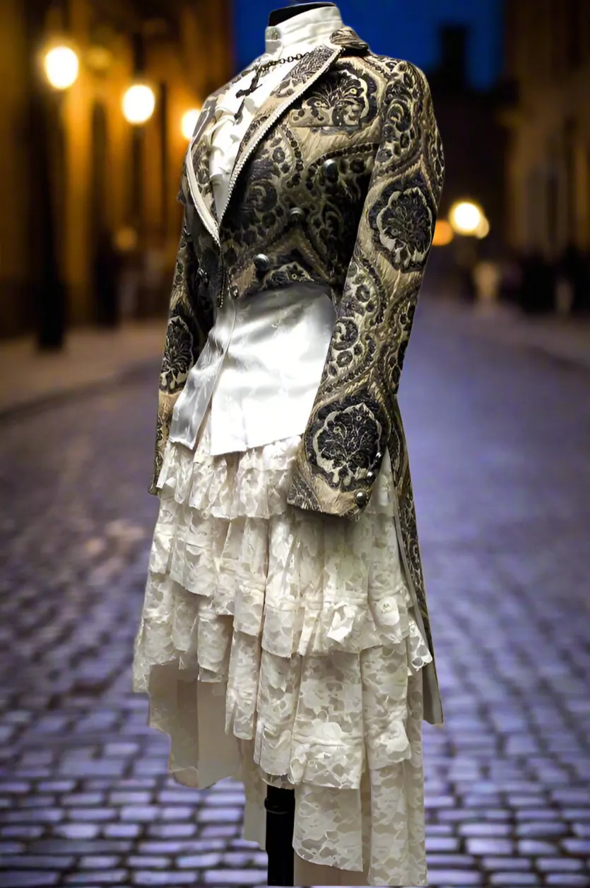 HARLEQUIN TAILCOAT - IVORY/BLUE TAPESTRY