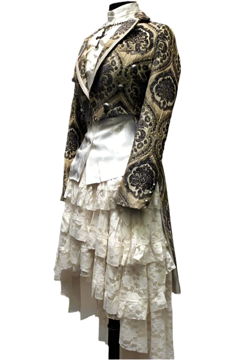 HARLEQUIN TAILCOAT - IVORY/BLUE TAPESTRY