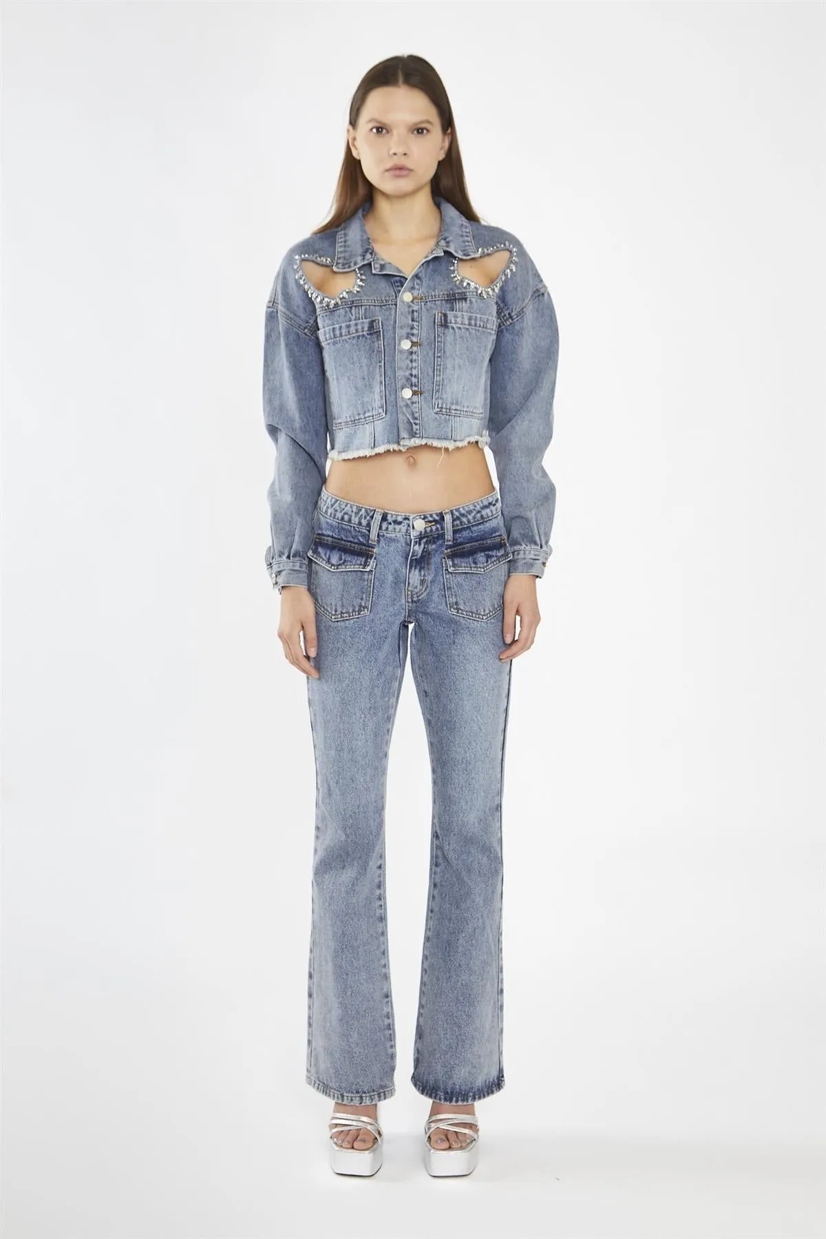 Heavy-Vintage Wash Heart Cut-Out Crop-Jacket