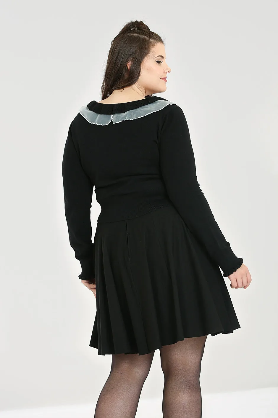 Hell Bunny Tatiana Jumper with Statement Neck Chiffon Ruffle