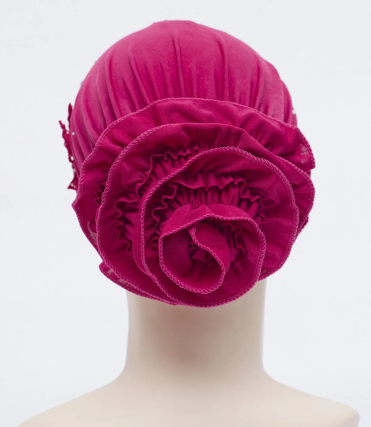 Hijab UnderCaps Elegant Ruffles, Lace & Rhinestone Snood Beanie