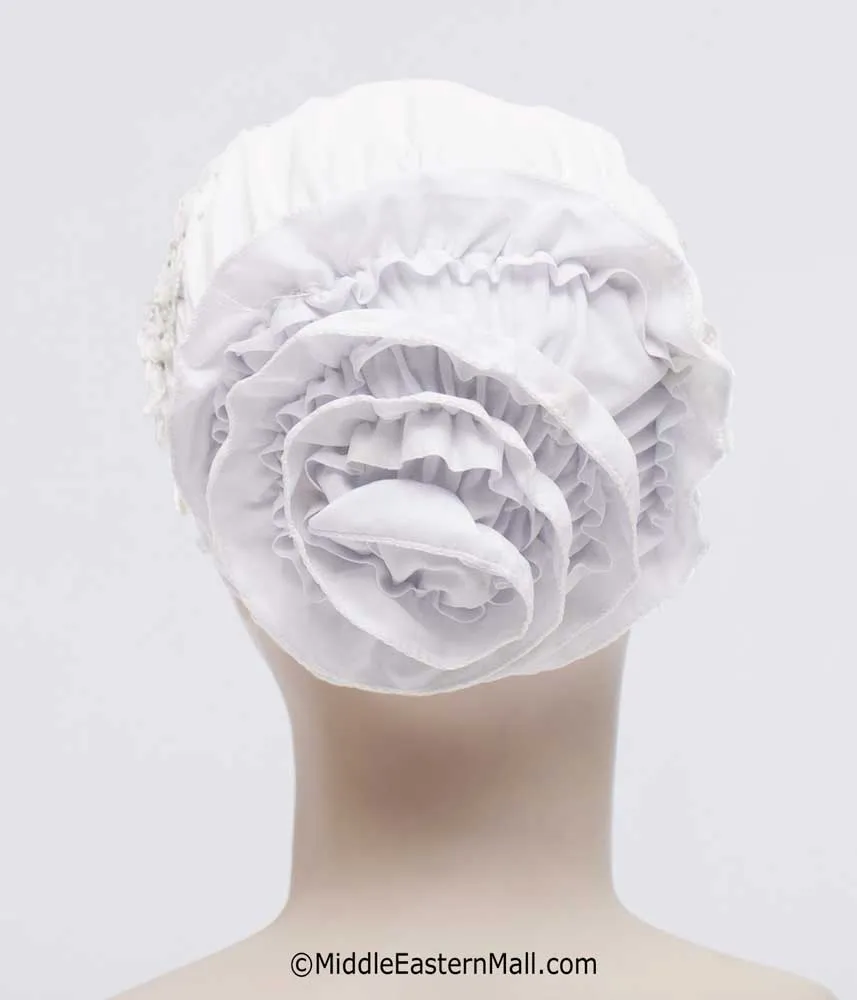 Hijab UnderCaps Elegant Ruffles, Lace & Rhinestone Snood Beanie