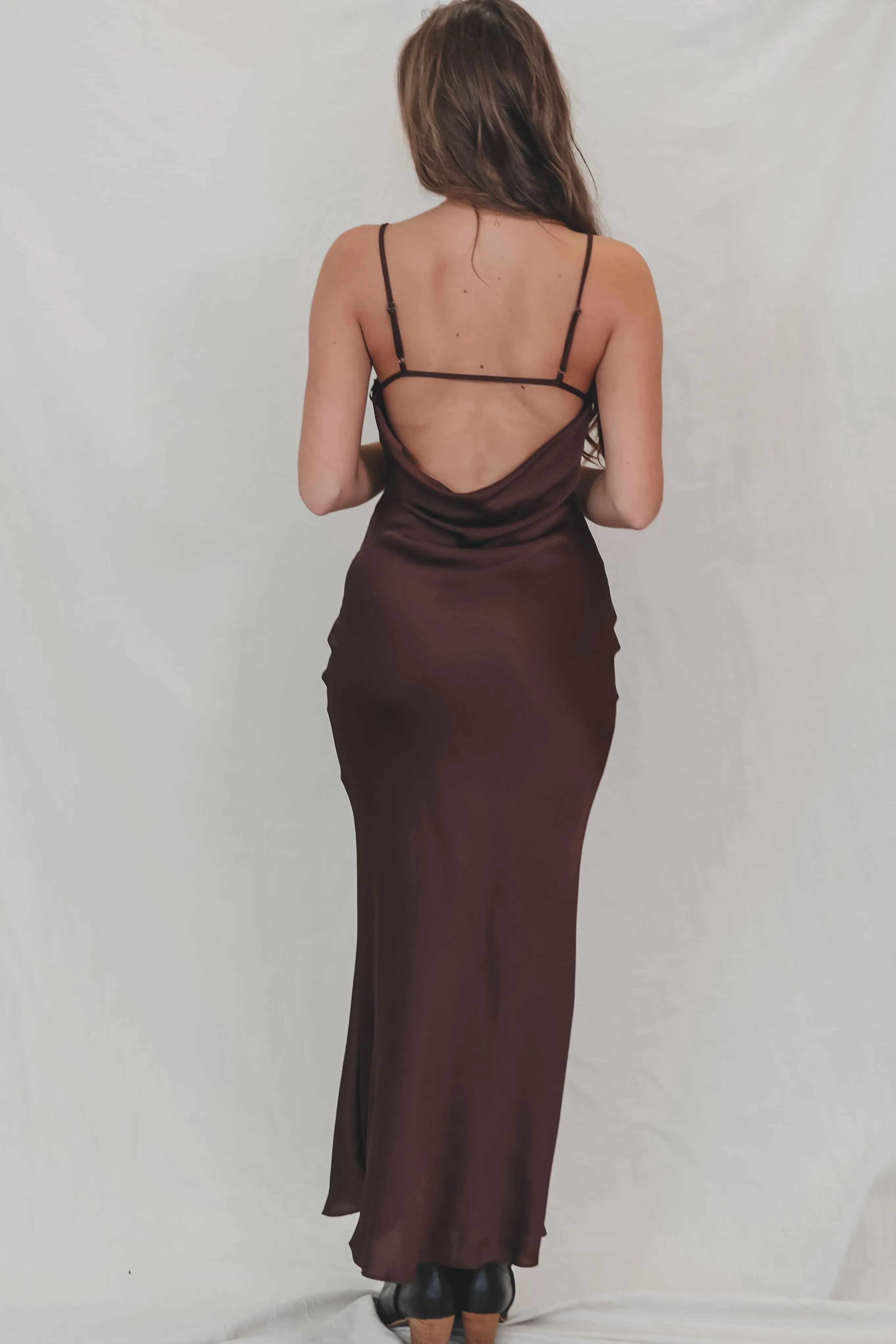 It's A Date Brown Satin Maxi Dress