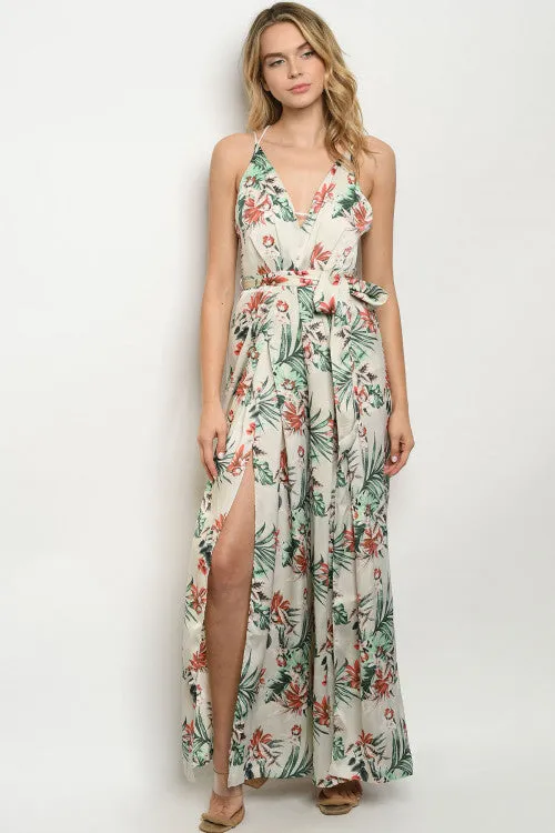 Ivory Floral Split Palazzo Leg Jumpsuit