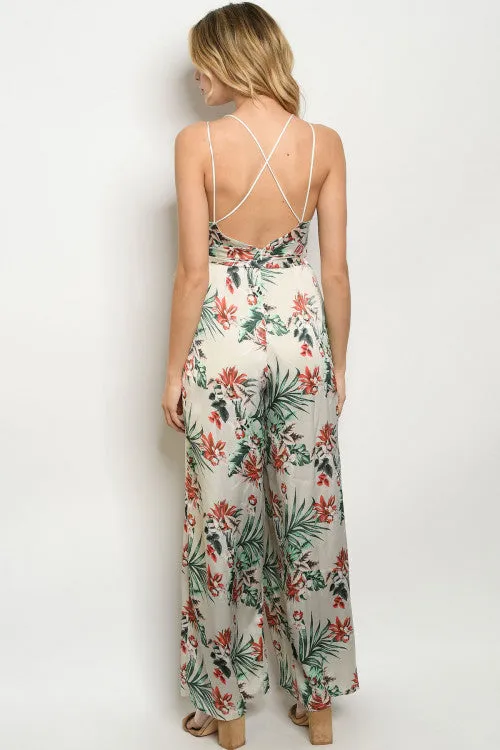 Ivory Floral Split Palazzo Leg Jumpsuit