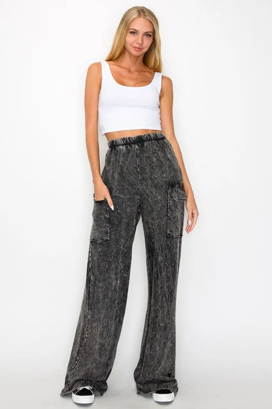 J. Her Cotton Mineral Washed Cargo Pants in Charcoal