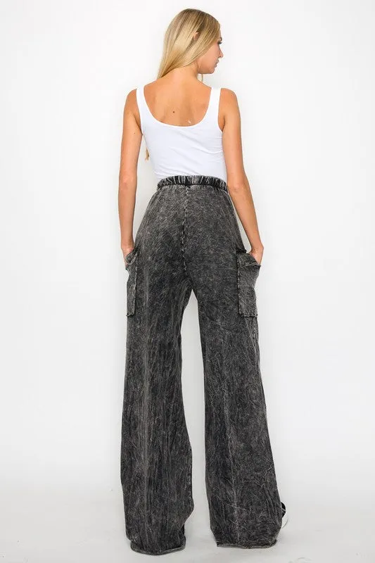 J. Her Cotton Mineral Washed Cargo Pants in Charcoal