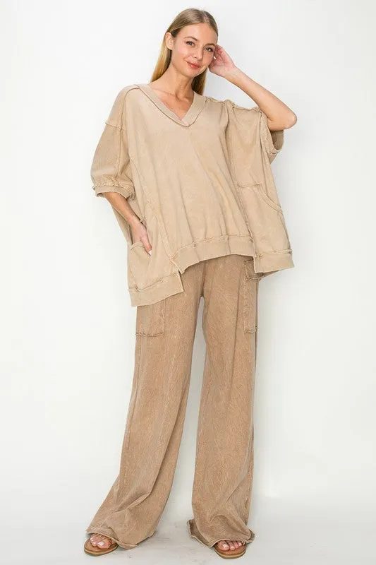 J. Her Cotton Mineral Washed Cargo Pants in Mocha