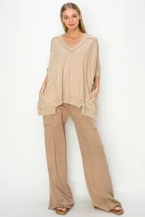 J. Her Cotton Mineral Washed Cargo Pants in Mocha