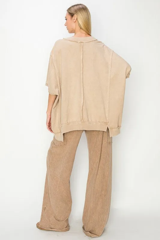 J. Her Cotton Mineral Washed Cargo Pants in Mocha