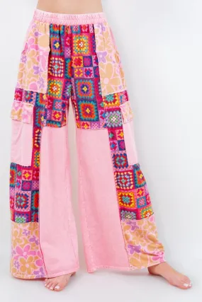 J.Her Boho Printed Cargo Wide Leg Pants in Cupcake Pink