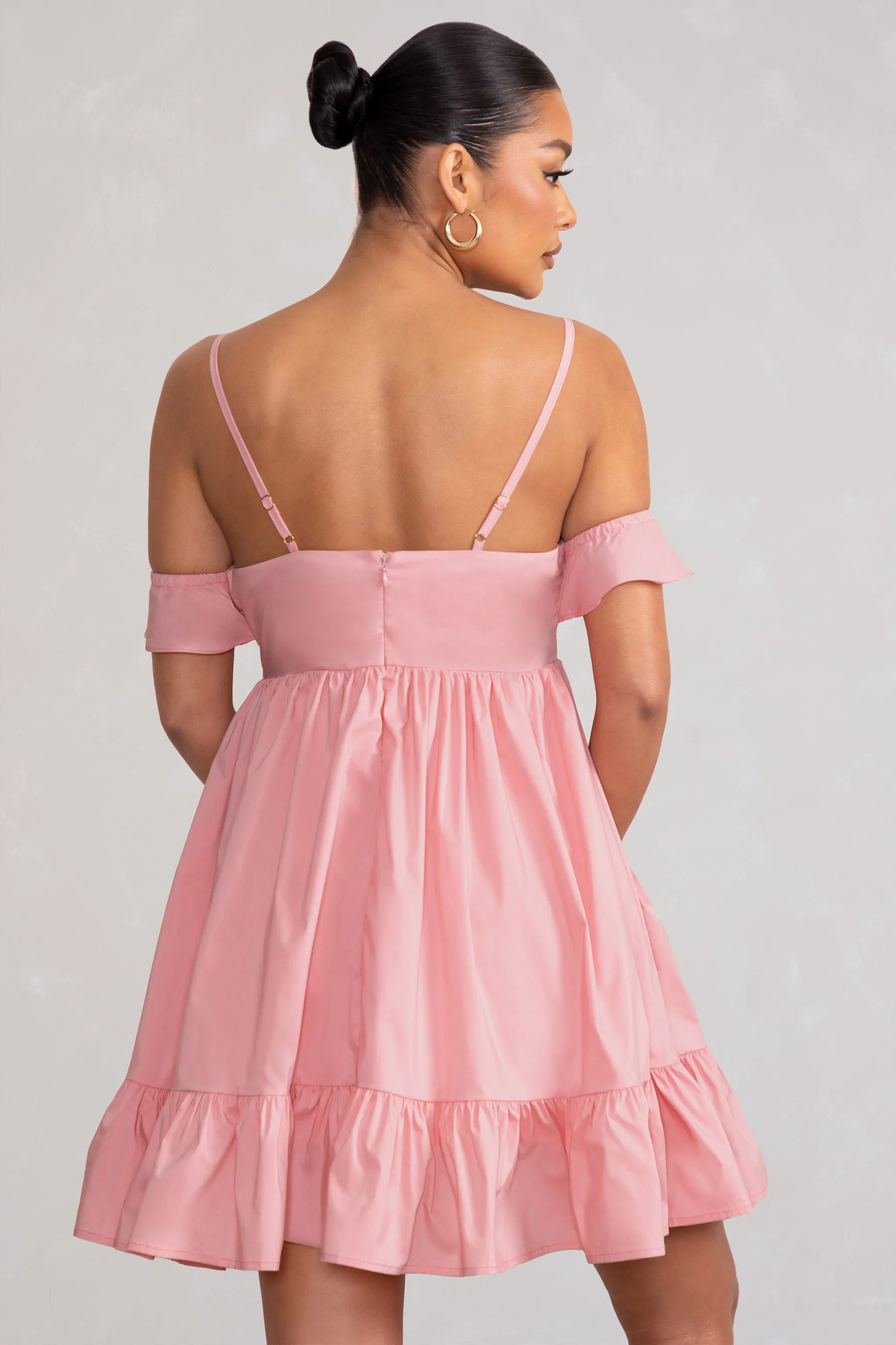 Kai | Blush Cami Babydoll Maternity Mini Dress With Ruffle Cold Shoulder Sleeves