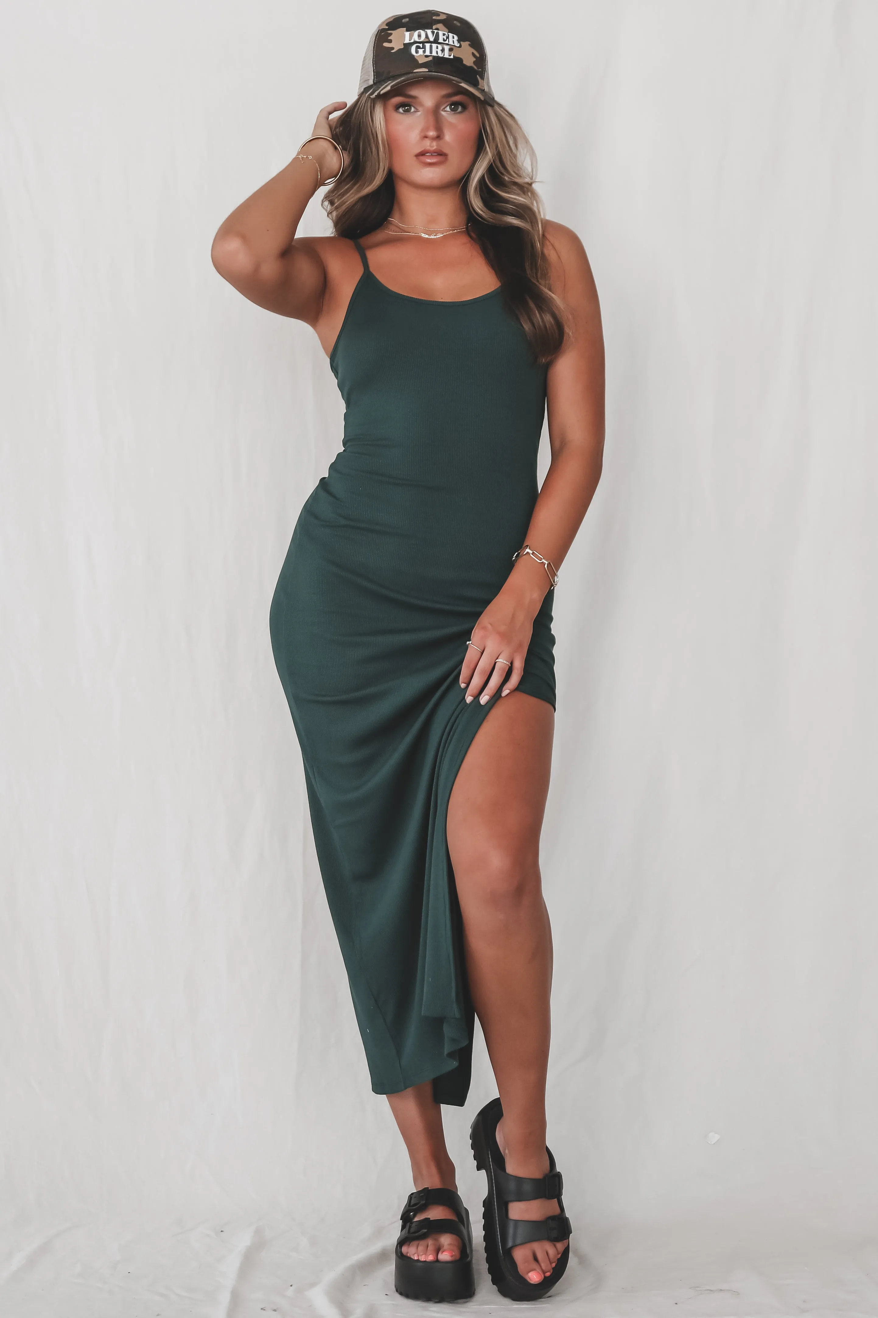 Keep It Cool Deep Olive Ribbed Maxi Dress