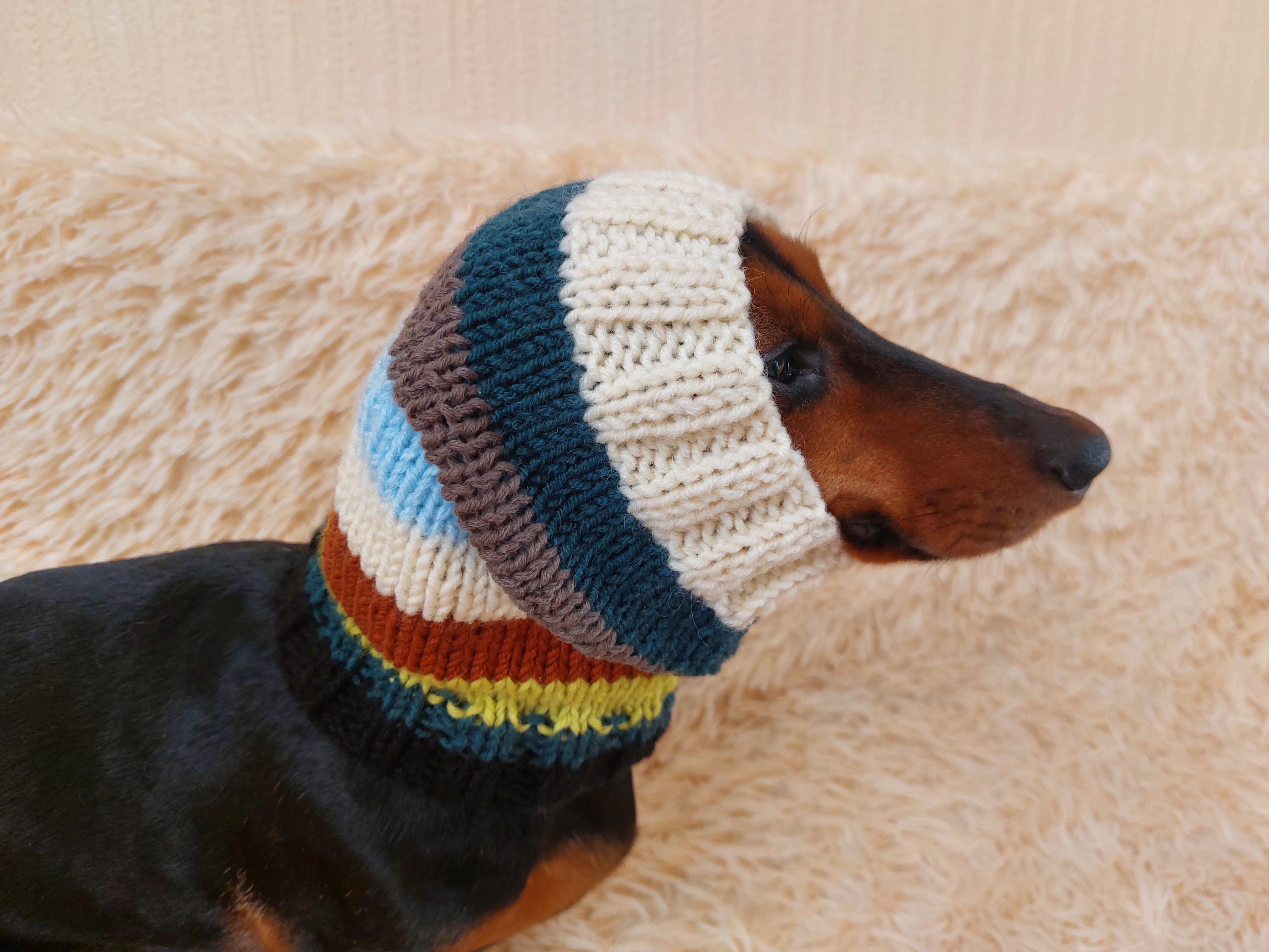 Knitted dog snood handmade stripes, scarf snood hat for dogs