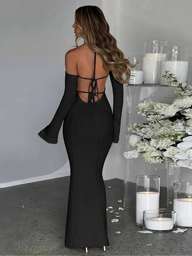 Knitting Slim Bodycon Long Backless Sexy Party Maxi Dress