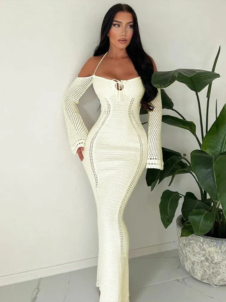 Knitting Slim Bodycon Long Backless Sexy Party Maxi Dress