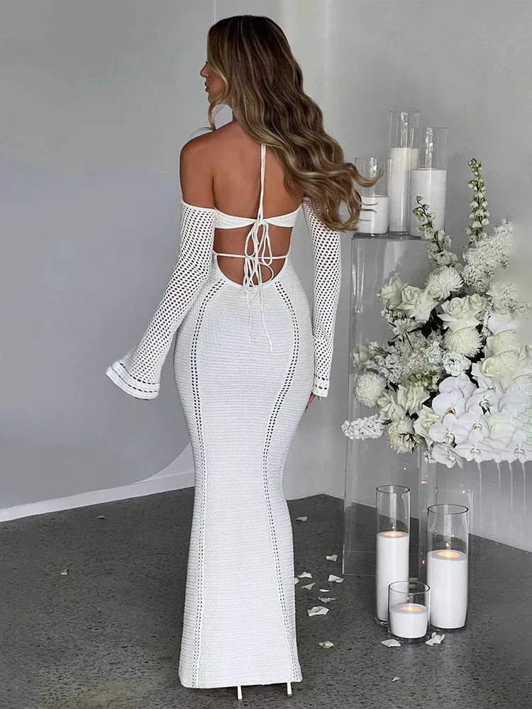 Knitting Slim Bodycon Long Backless Sexy Party Maxi Dress