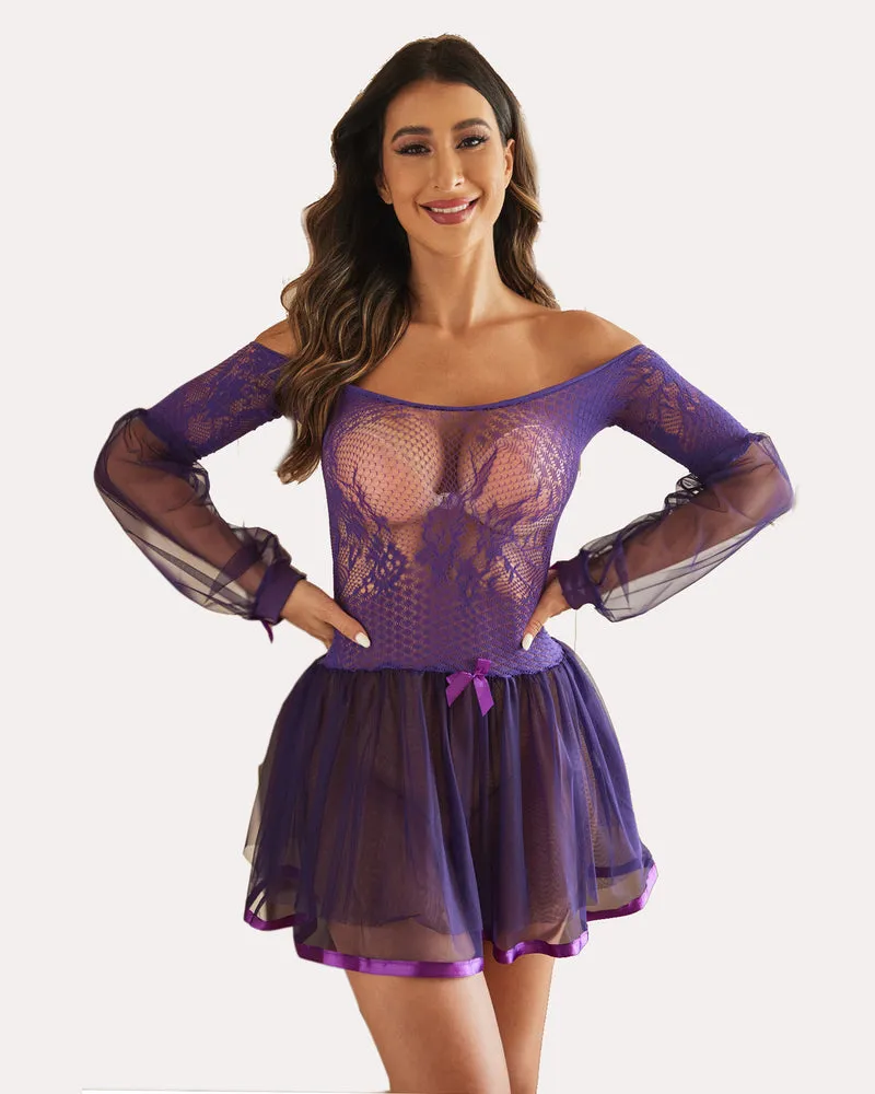 Lace Babydoll Dress Long Sleeve Nightwear