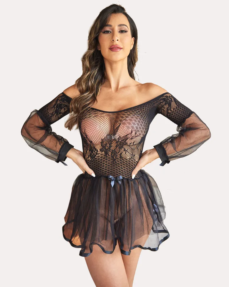 Lace Babydoll Dress Long Sleeve Nightwear