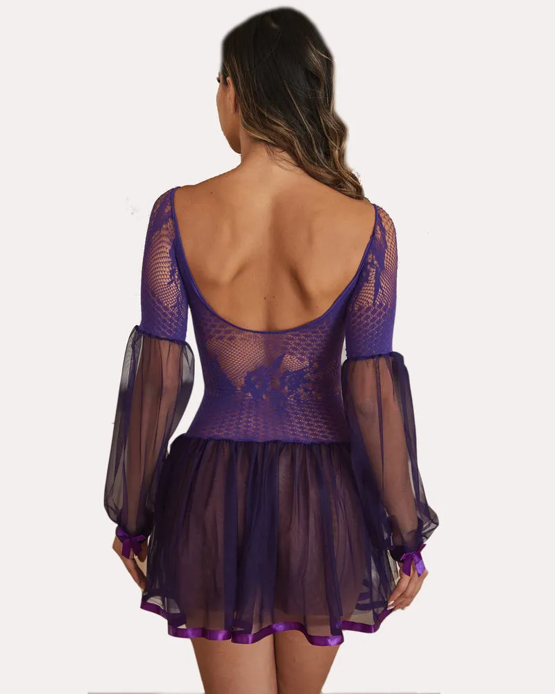 Lace Babydoll Dress Long Sleeve Nightwear